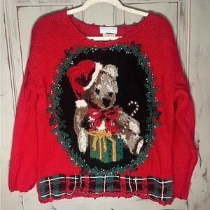 Vintage 90s Christmas Sweater Teddy Bear Casual Corner S ugly Christmas Sweater